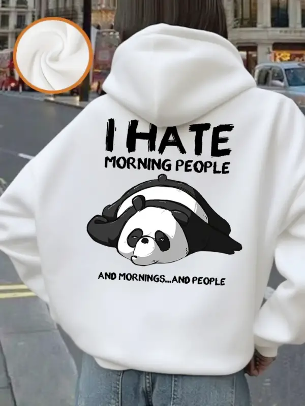 Sevimli Panda Öfkeli Sabah Baskılı Kapüşonlu Üstler Bayanlar Kışlık Polar Sıcak Sweatshirtler