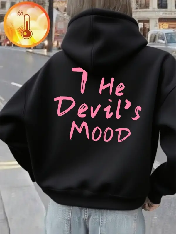 Şeytanın Ruh Hali Mektupları Baskılı Kadın Kapüşonlu Sweatshirt Günlük Bol Sweatshirt Kışlık