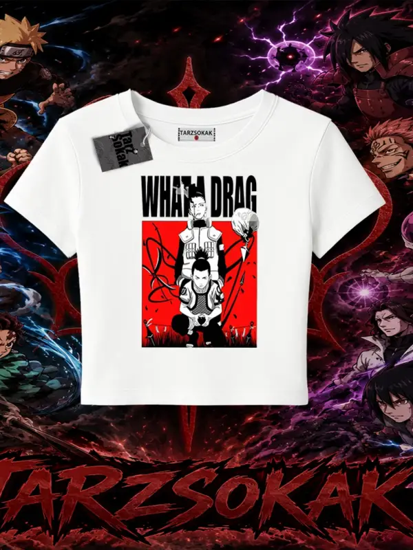 Shikamaru Nara Naruto Anime Karakter Kadın Baby Tee Beyaz