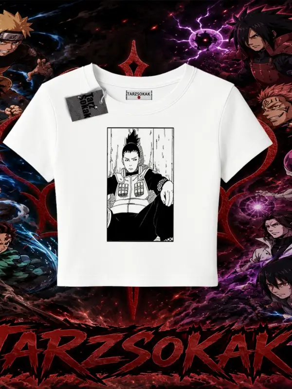 Shikamaru Nara Naruto Anime Karakter Kadın Baby Tee Beyaz