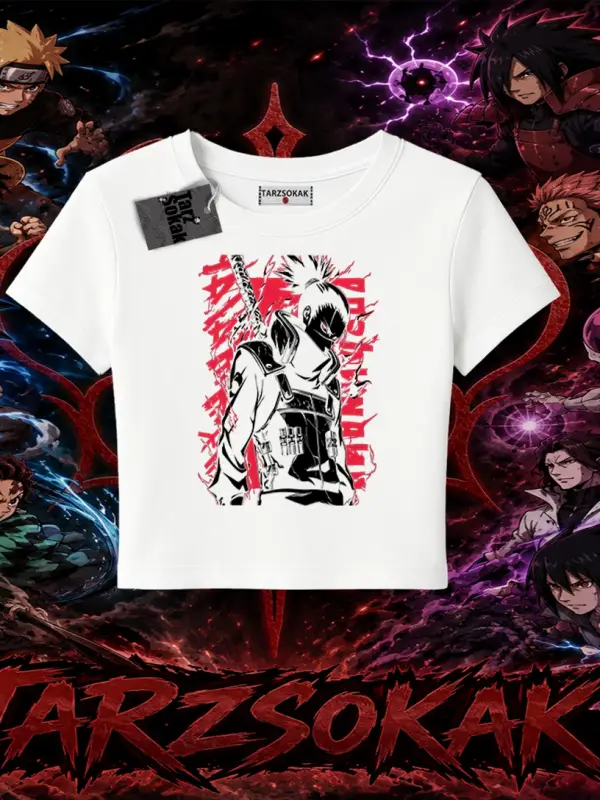 Shikamaru Nara Naruto Anime Karakter Kadın Baby Tee Beyaz