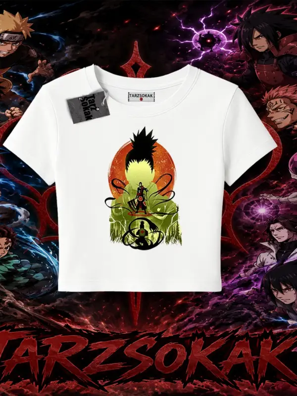 Shikamaru Nara Naruto Anime Karakter Kadın Baby Tee Beyaz