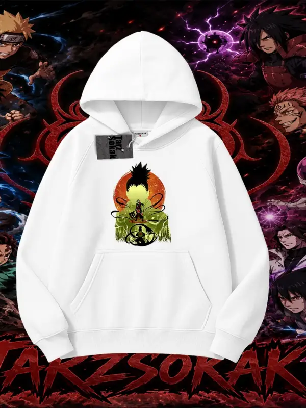 Shikamaru Nara Naruto Anime Karakter Oversize Unisex Kapşonlu Sweatshirt Beyaz