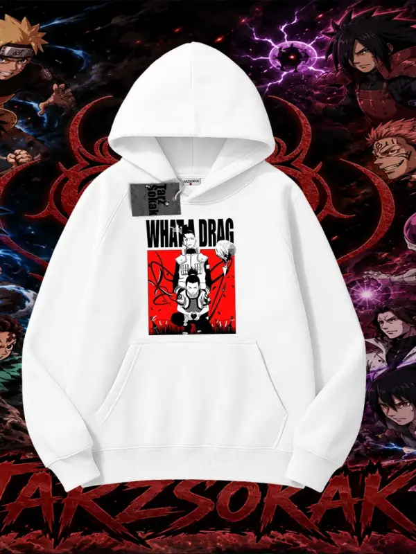 Shikamaru Nara Naruto Anime Karakter Oversize Unisex Kapşonlu Sweatshirt Beyaz