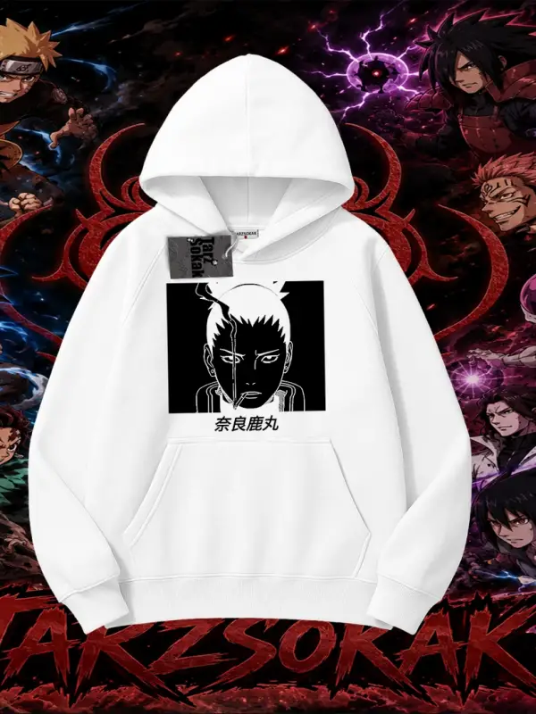 Shikamaru Nara Naruto Anime Karakter Oversize Unisex Kapşonlu Sweatshirt Beyaz
