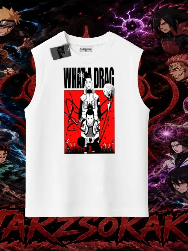 Shikamaru Nara Naruto Anime Karakter Oversize Unisex Kolsuz Tişört Beyaz