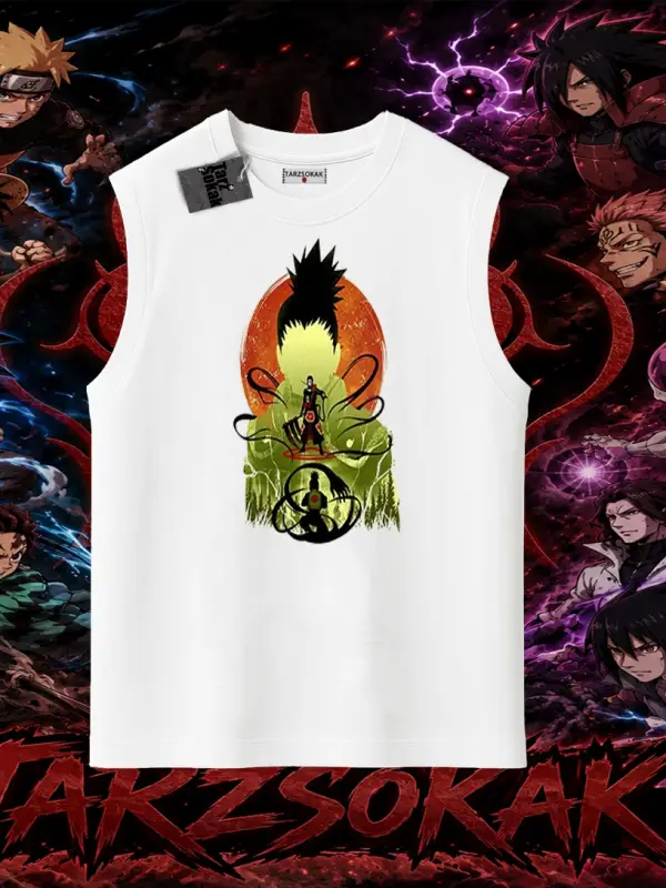 Shikamaru Nara Naruto Anime Karakter Oversize Unisex Kolsuz Tişört Beyaz