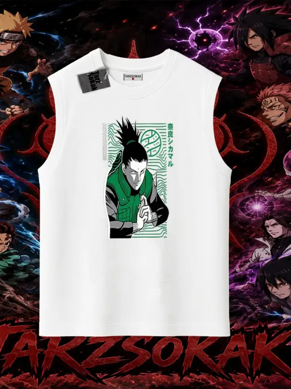 Shikamaru Nara Naruto Anime Karakter Oversize Unisex Kolsuz Tişört Beyaz
