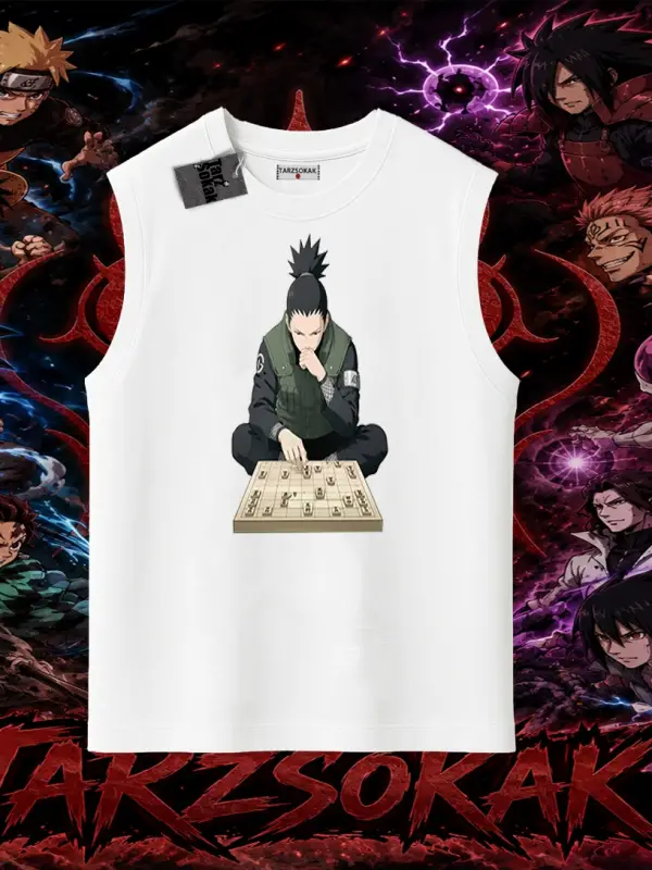 Shikamaru Nara Naruto Anime Karakter Oversize Unisex Kolsuz Tişört Beyaz