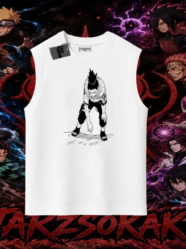 Shikamaru Nara Naruto Anime Karakter Oversize Unisex Kolsuz Tişört Beyaz