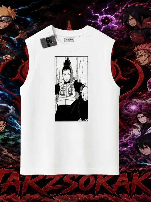 Shikamaru Nara Naruto Anime Karakter Oversize Unisex Kolsuz Tişört Beyaz