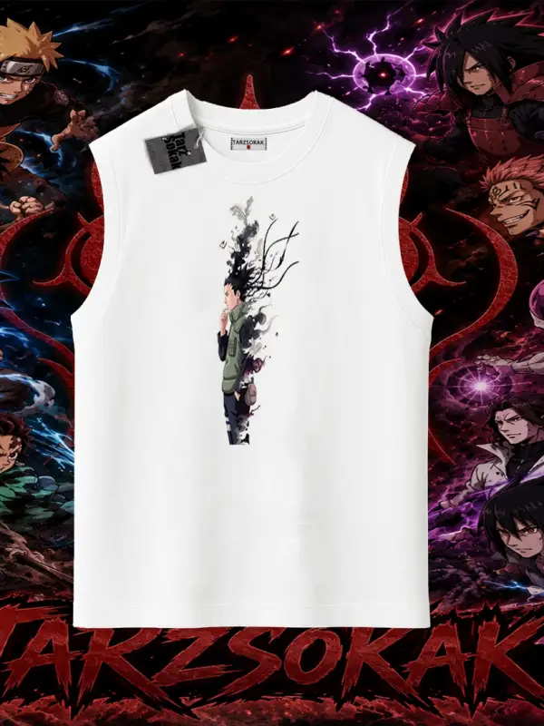 Shikamaru Nara Naruto Anime Karakter Oversize Unisex Kolsuz Tişört Beyaz