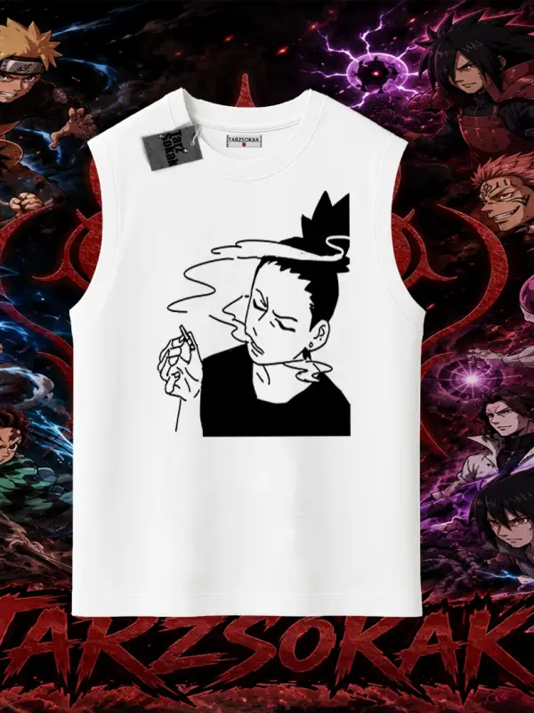 Shikamaru Nara Naruto Anime Karakter Oversize Unisex Kolsuz Tişört Beyaz