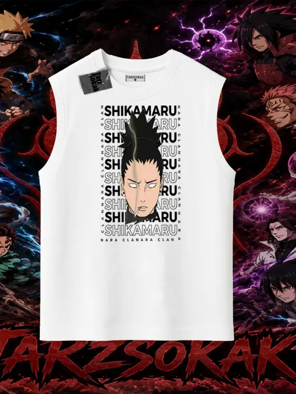 Shikamaru Nara Naruto Anime Karakter Oversize Unisex Kolsuz Tişört Beyaz