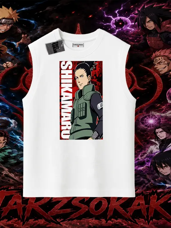 Shikamaru Nara Naruto Anime Karakter Oversize Unisex Kolsuz Tişört Beyaz