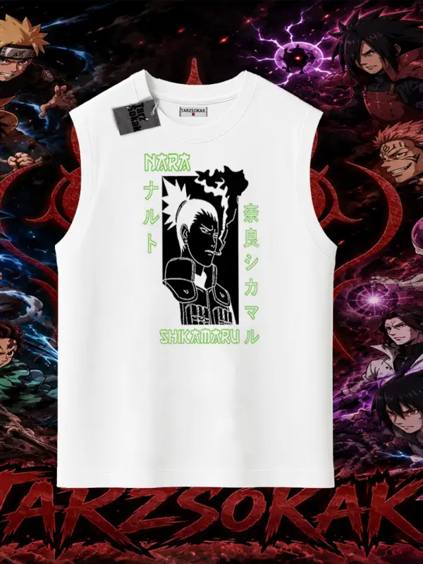 Shikamaru Nara Naruto Anime Karakter Oversize Unisex Kolsuz Tişört Beyaz