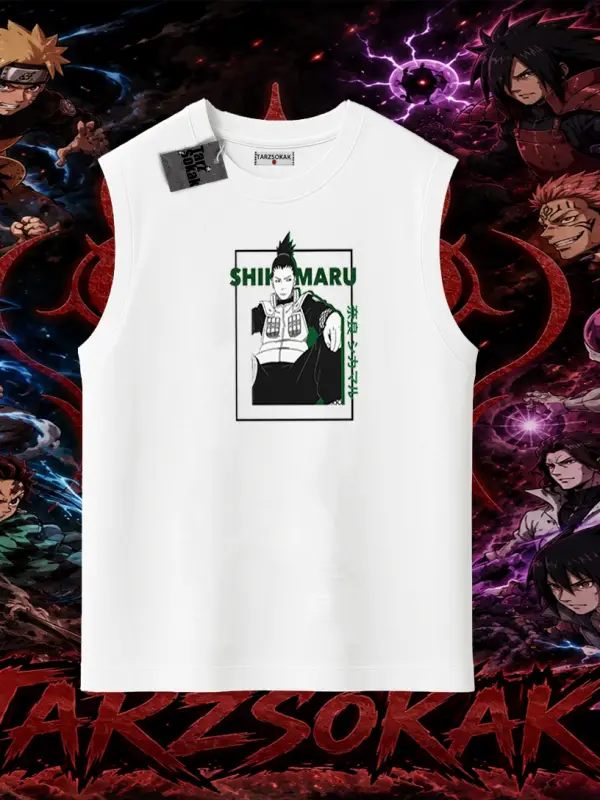 Shikamaru Nara Naruto Anime Karakter Oversize Unisex Kolsuz Tişört Beyaz