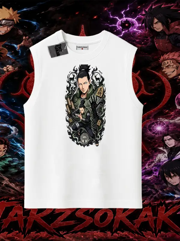 Shikamaru Nara Naruto Anime Karakter Oversize Unisex Kolsuz Tişört Beyaz