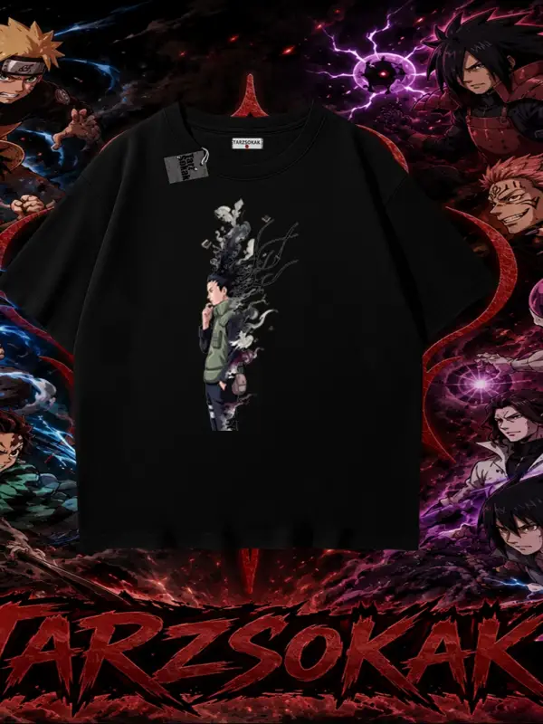 Shikamaru Nara Naruto Anime Karakter Oversize Unisex Tişört Beyaz