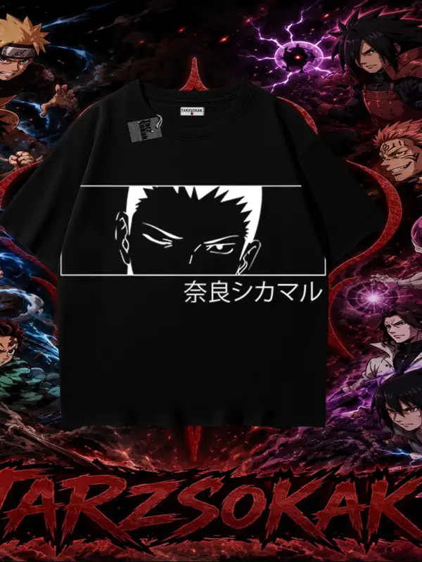 Shikamaru Nara Naruto Anime Karakter Oversize Unisex Tişört Beyaz