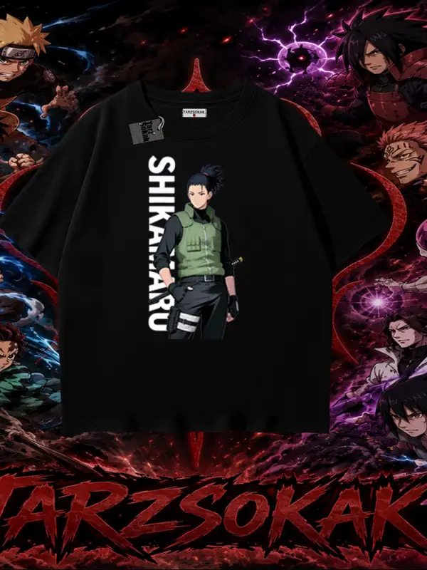 Shikamaru Nara Naruto Anime Karakter Oversize Unisex Tişört Beyaz