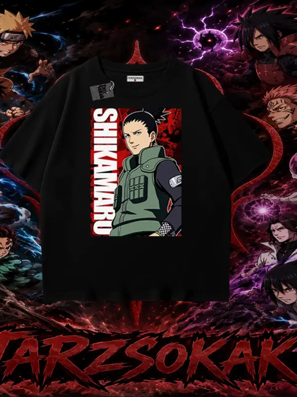 Shikamaru Nara Naruto Anime Karakter Oversize Unisex Tişört Beyaz