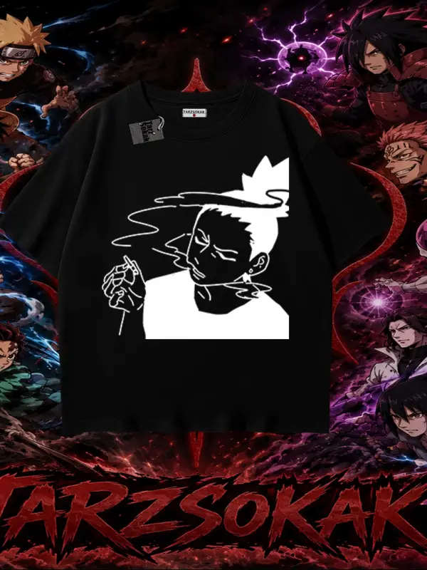 Shikamaru Nara Naruto Anime Karakter Oversize Unisex Tişört Beyaz