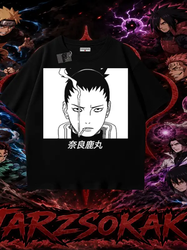 Shikamaru Nara Naruto Anime Karakter Oversize Unisex Tişört Beyaz