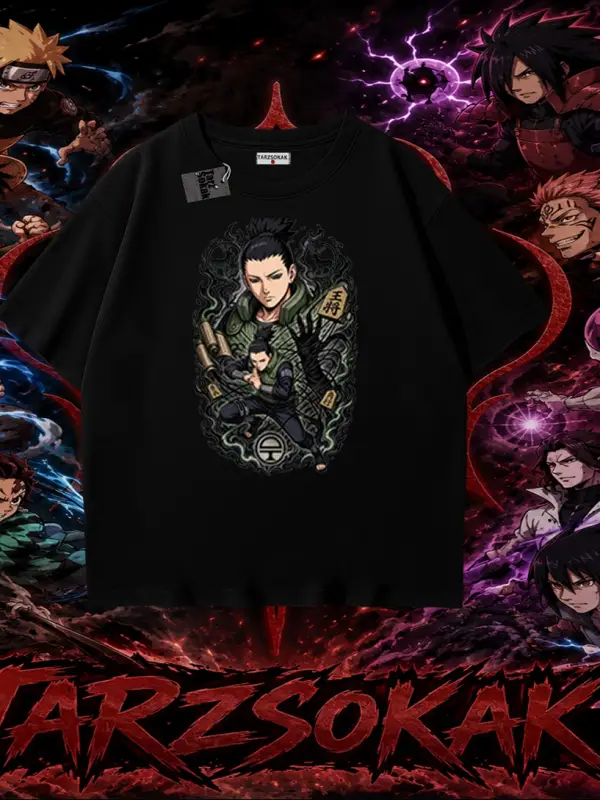 Shikamaru Nara Naruto Anime Karakter Oversize Unisex Tişört Beyaz