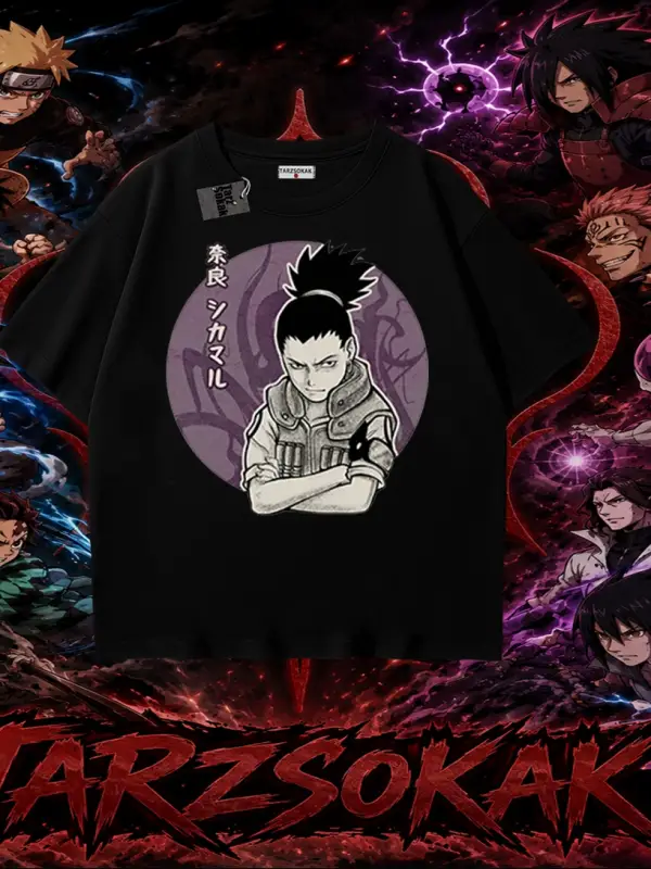 Shikamaru Nara Naruto Anime Karakter Oversize Unisex Tişört Beyaz