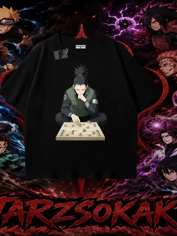 Shikamaru Nara Naruto Anime Karakter Oversize Unisex Tişört Beyaz