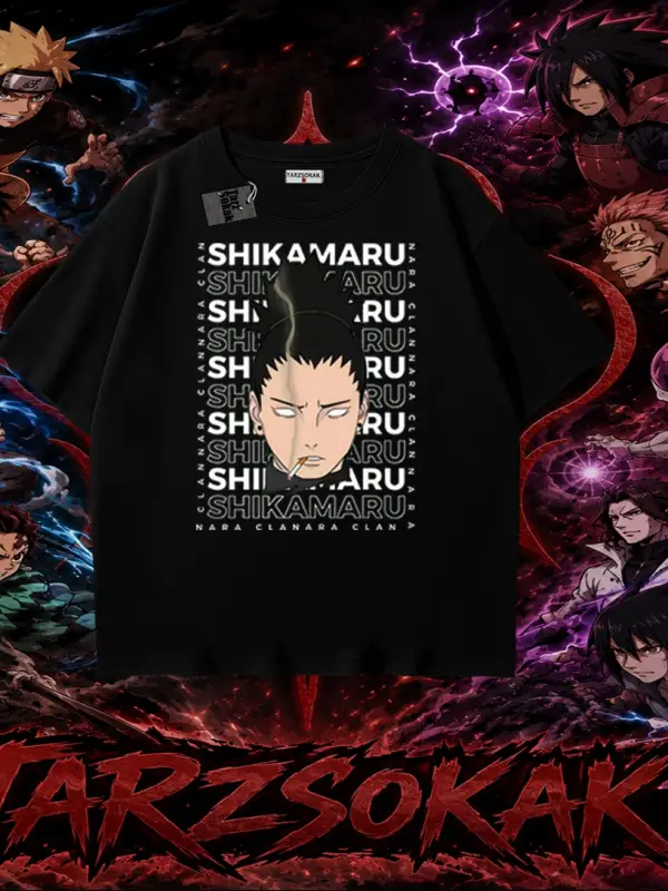 Shikamaru Nara Naruto Anime Karakter Oversize Unisex Tişört Beyaz