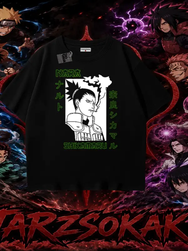 Shikamaru Nara Naruto Anime Karakter Oversize Unisex Tişört Beyaz