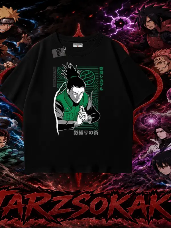 Shikamaru Nara Naruto Anime Karakter Oversize Unisex Tişört Beyaz