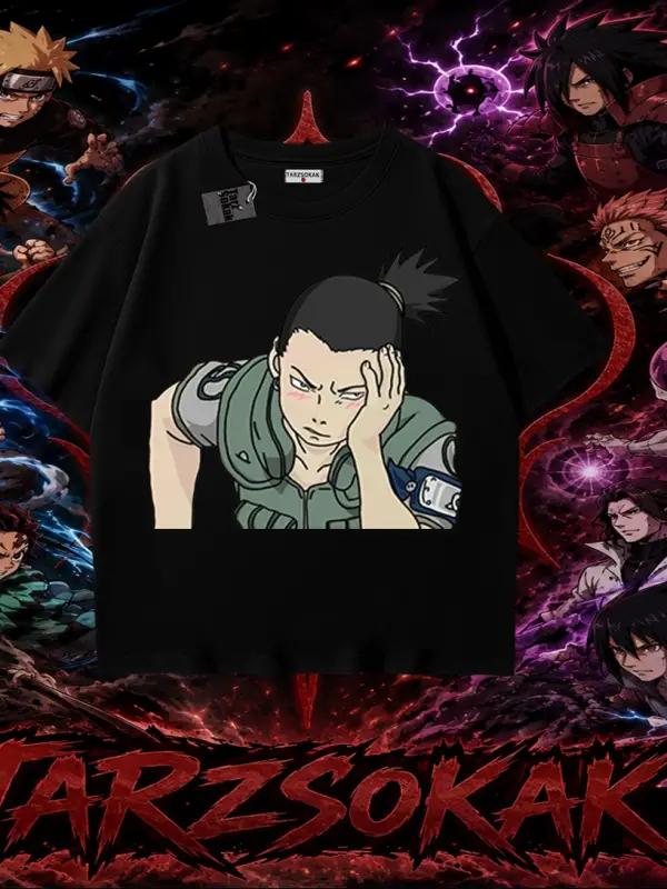 Shikamaru Nara Naruto Anime Karakter Oversize Unisex Tişört Beyaz