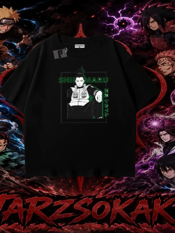 Shikamaru Nara Naruto Anime Karakter Oversize Unisex Tişört Beyaz