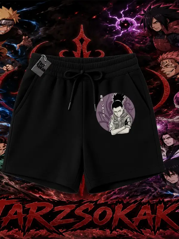 Shikamaru Nara Naruto Anime Karakter Unisex Şort Beyaz
