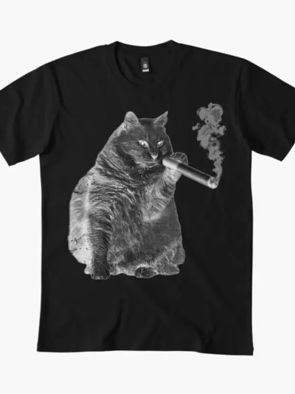 Sigara içen kedi siyah beyaz tişört erkekler kadınlar için % 100% pamuklu tişörtler kısa koll