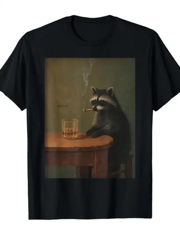 Sigara Rakun Komik Sigara İçen Rakun Meme Aptal Beyin Çürümesi T-shirt Erkekler Kadınlar Için