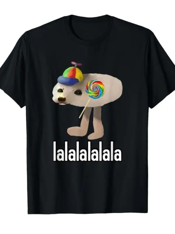 Silly Seal with Lollipop Lalalalalala Meme T-shirt Erkekler Kadınlar için % 100% Pamuklu Tişö