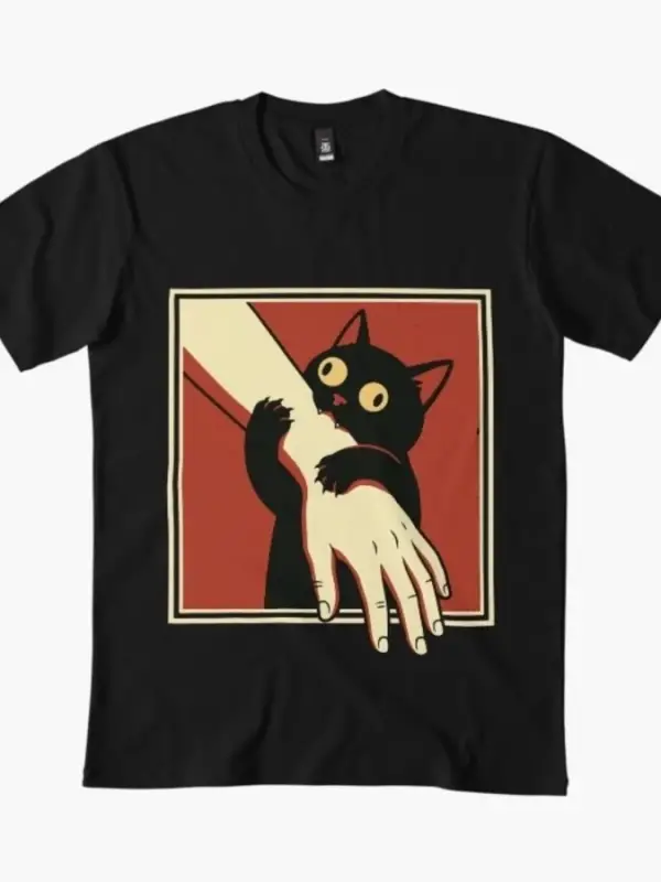 Siyah Kedi Isıran Kol kedi sevgilisi T-shirt Erkekler Kadınlar Için % 100% Pamuk T Shirt Kısa