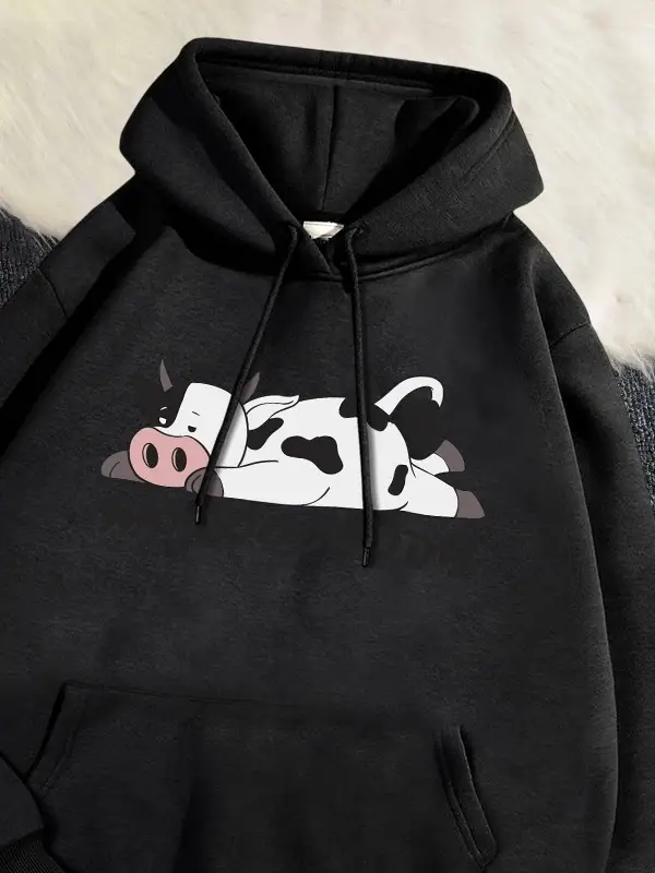 Sokak Womans Hoodies Kawaii benekli inek baskı tişörtü nefes gevşek polar sıcak kazaklar sonb