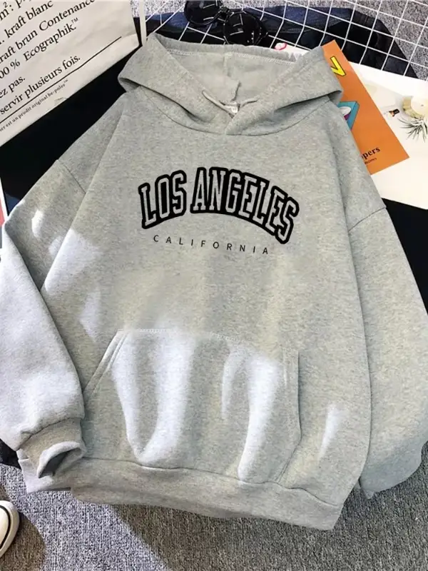Sonbahar kış Womans Hoodies Los Angeles California baskılı kazak rahat cep polar kazak eğilim