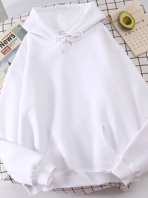 Sonbahar rahat kadın katı kapşonlu rahat streç tişörtü gevşek cep sıcak giysiler moda sokak k