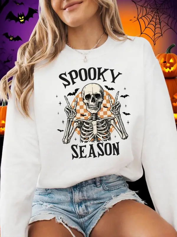 Spooky Mason İskelet Baskı Cadılar Bayramı Kazak Kadın Crewneck Sportif Kapüşonlular Gevşek P