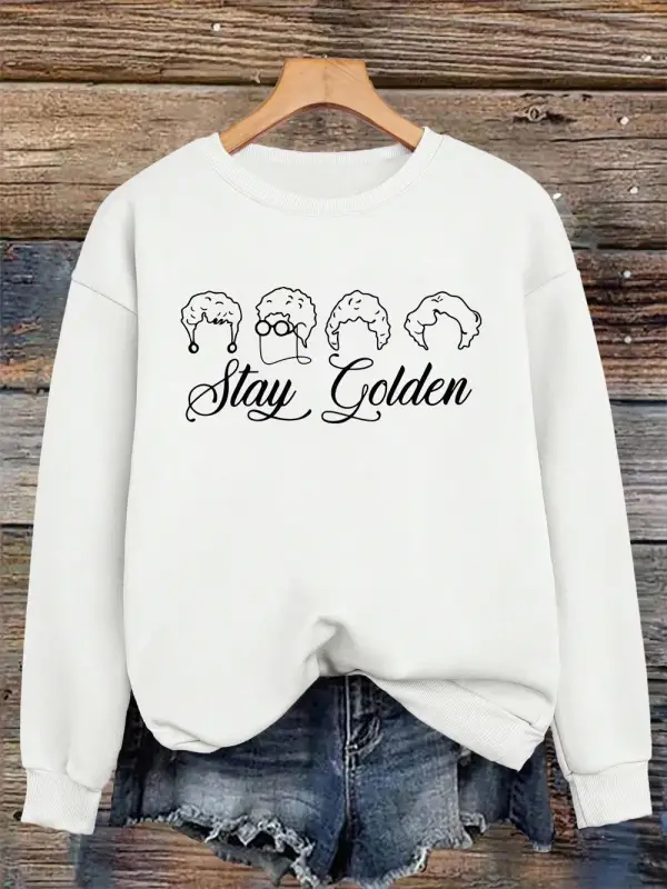 Stay Goldenprinting Tişörtü Bayan Sonbahar Kış Temelleri Kapüşonlular Gevşek Polar Sıcak Kaza