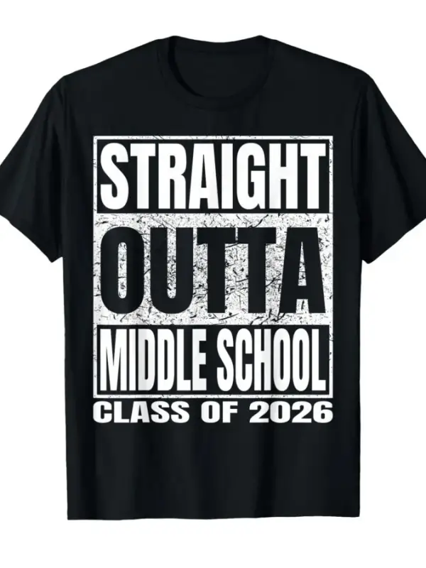 Straight Outta Ortaokul Komik 2026 Orta Mezuniyet T-shirt Erkekler Kadınlar Için % 100% Pamuk