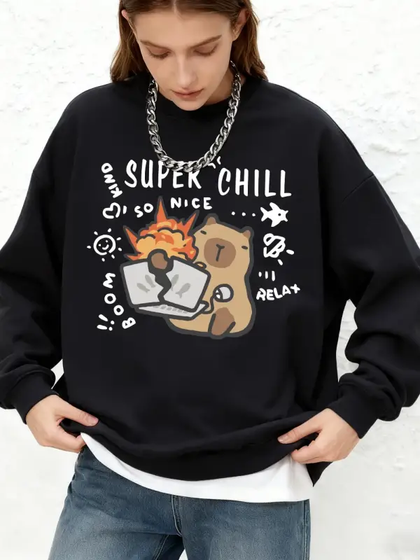 Süper Chill So Nice Relax Kedi Baskılı Sweatshirt Kadın Sonbahar Jogger Sıcak Kapüşonlu Üstle