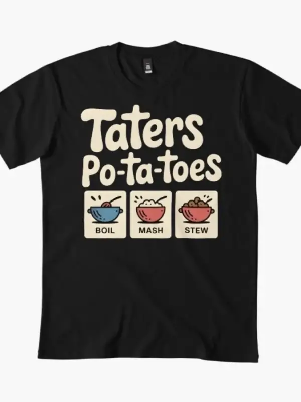 Taters Po-Ta-Toes – Komik Söz Boil`Em Mash`Em Stick`Em Erkekler ve Kadınlar İçin Tişört %100
