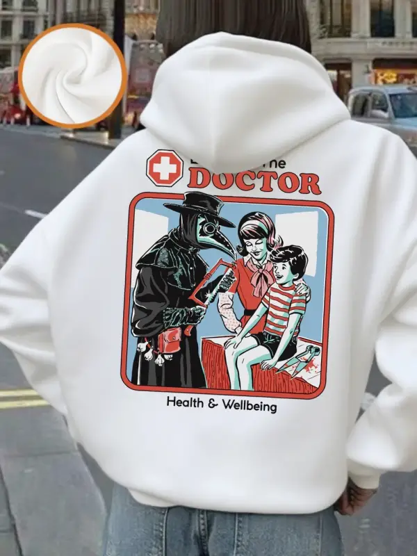 Tedavi eden doktor baskılı kapüşonlu svetşörtler kadın temel cepli sweatshirtler sonbahar pol